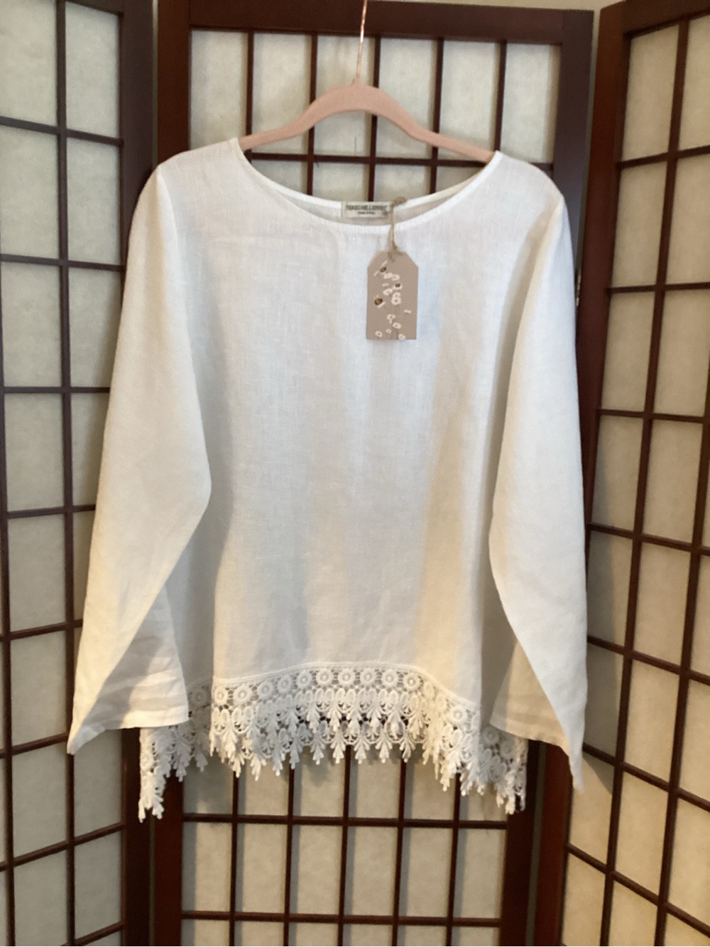 Terror Millennio Women's White Linen Crochet-Hem Top size M
